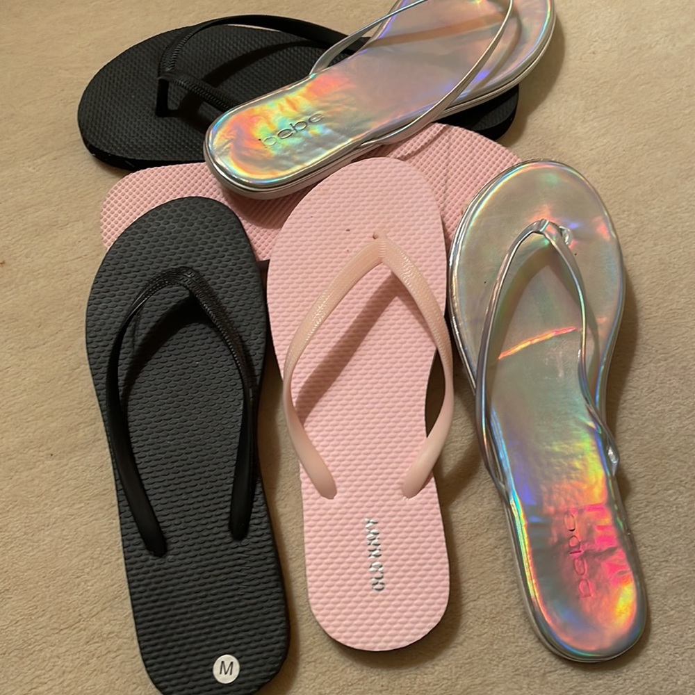 Flip/ flops sandals. Size med black. Size 9 silver size l pink - Picture 3 of 3